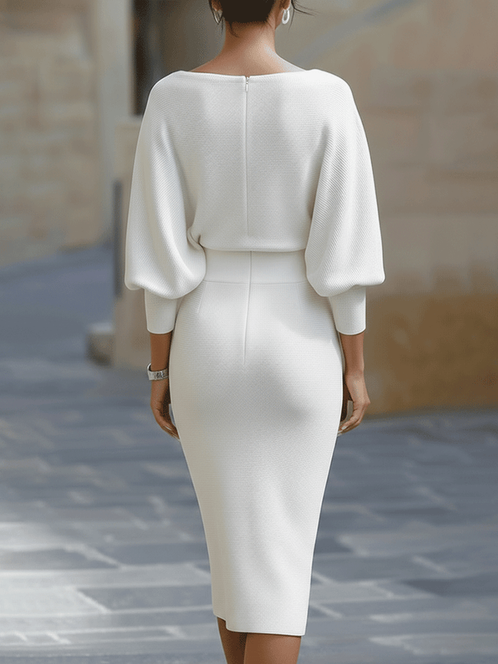 Women's Draped Midi Dress for Events with Batwing Sleeves 10