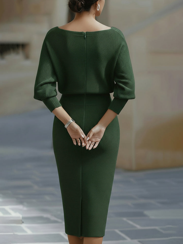 Women's Draped Midi Dress for Events with Batwing Sleeves 13