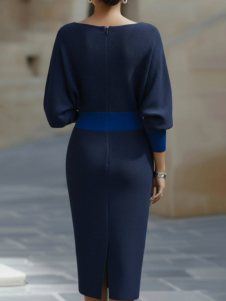Women's Draped Midi Dress for Events with Batwing Sleeves 14