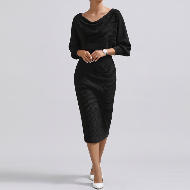 Women's Draped Midi Dress for Events with Batwing Sleeves 2