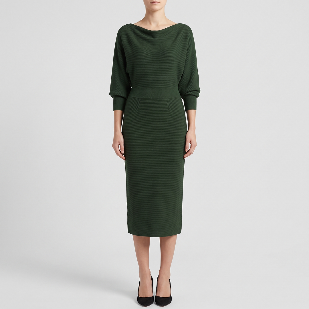 Women's Draped Midi Dress for Events with Batwing Sleeves 4