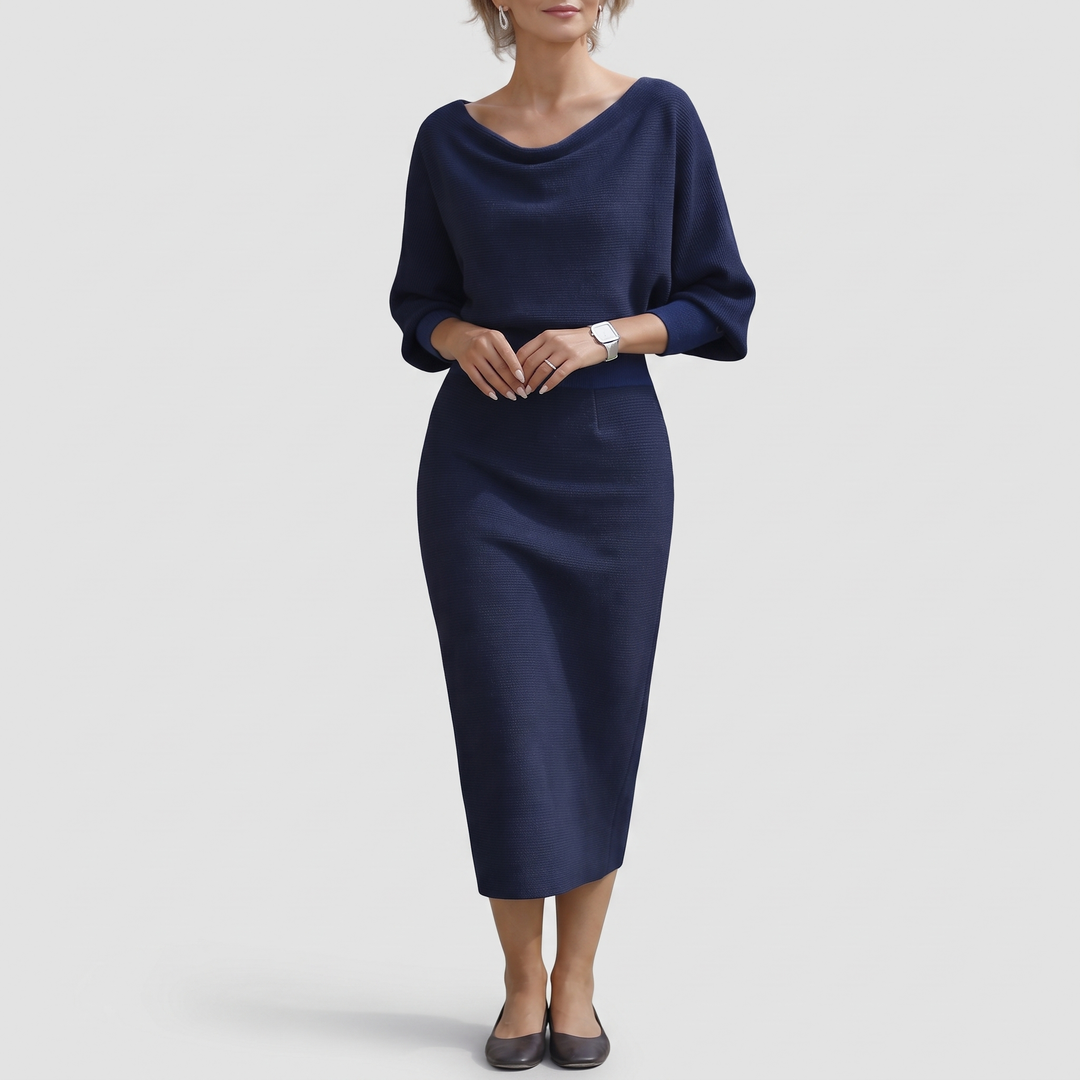 Women's Draped Midi Dress for Events with Batwing Sleeves 5
