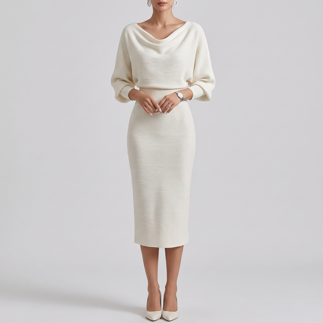 Women's Draped Midi Dress for Events with Batwing Sleeves 6