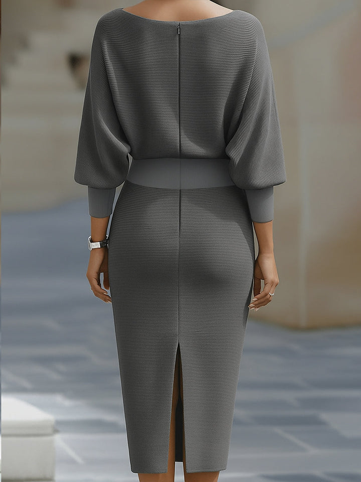 Women's Draped Midi Dress for Events with Batwing Sleeves 7