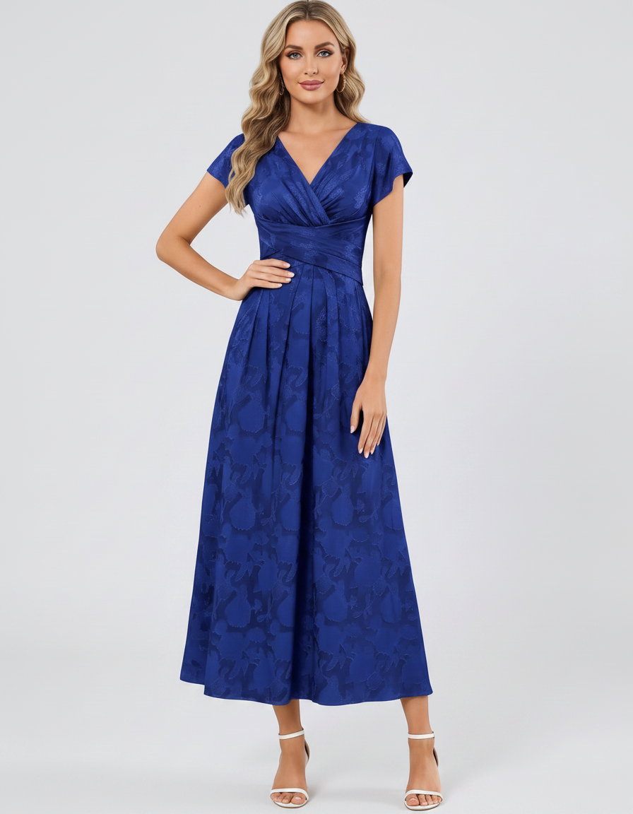 Women's Elegant Chiffon Midi Dress with Flutter Sleeves 100