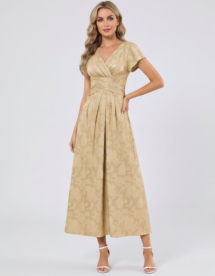 Women's Elegant Chiffon Midi Dress with Flutter Sleeves 102