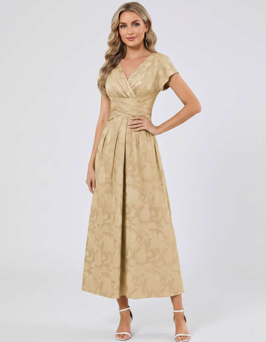 Women's Elegant Chiffon Midi Dress with Flutter Sleeves 103