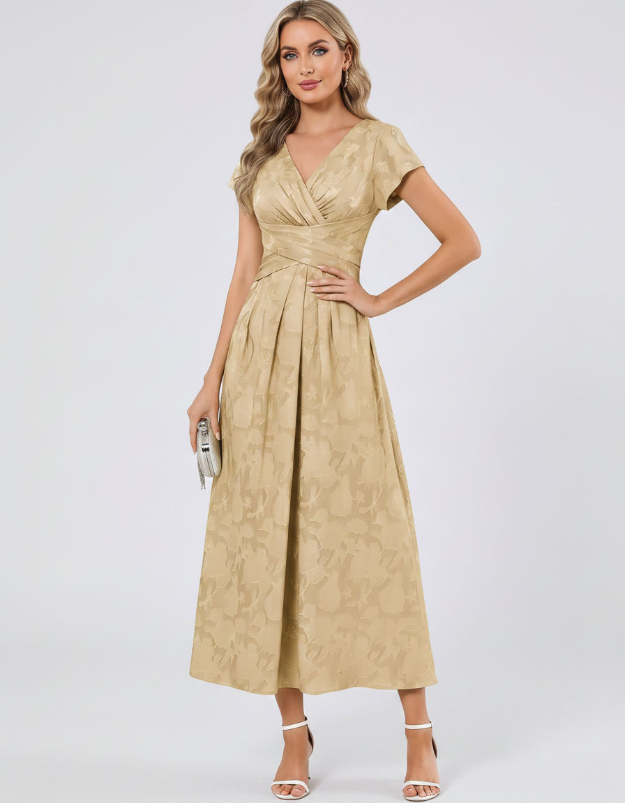 Women's Elegant Chiffon Midi Dress with Flutter Sleeves 104