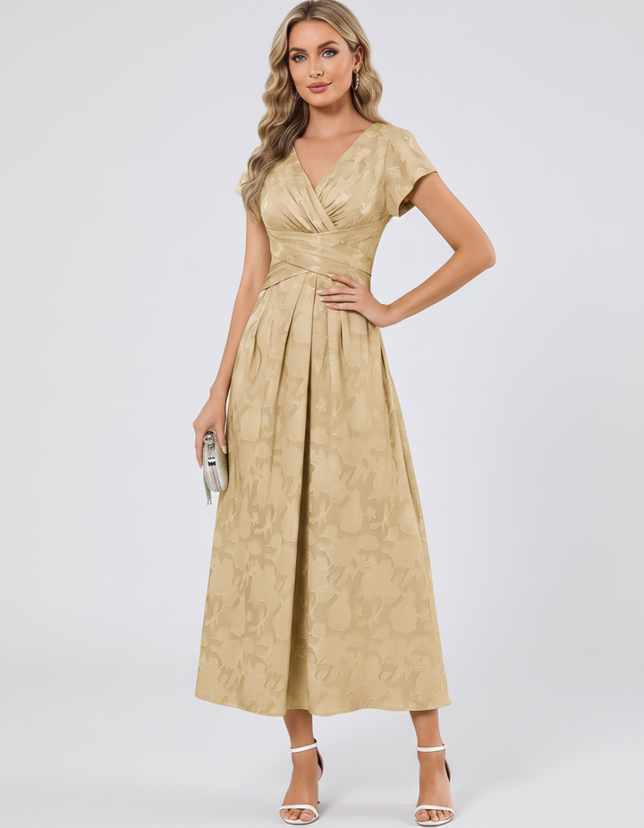 Women's Elegant Chiffon Midi Dress with Flutter Sleeves 104