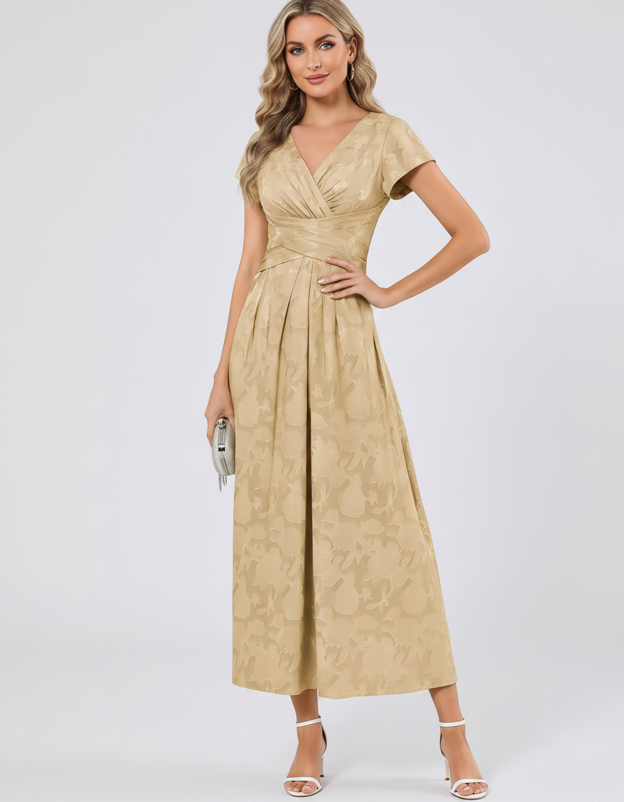 Women's Elegant Chiffon Midi Dress with Flutter Sleeves 105