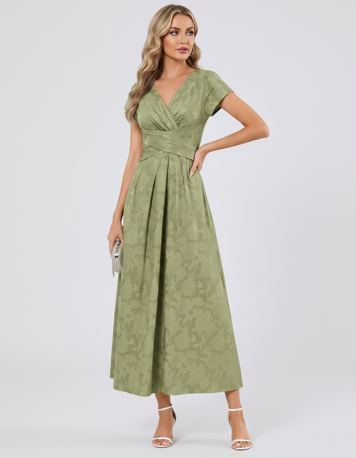 Women's Elegant Chiffon Midi Dress with Flutter Sleeves 106