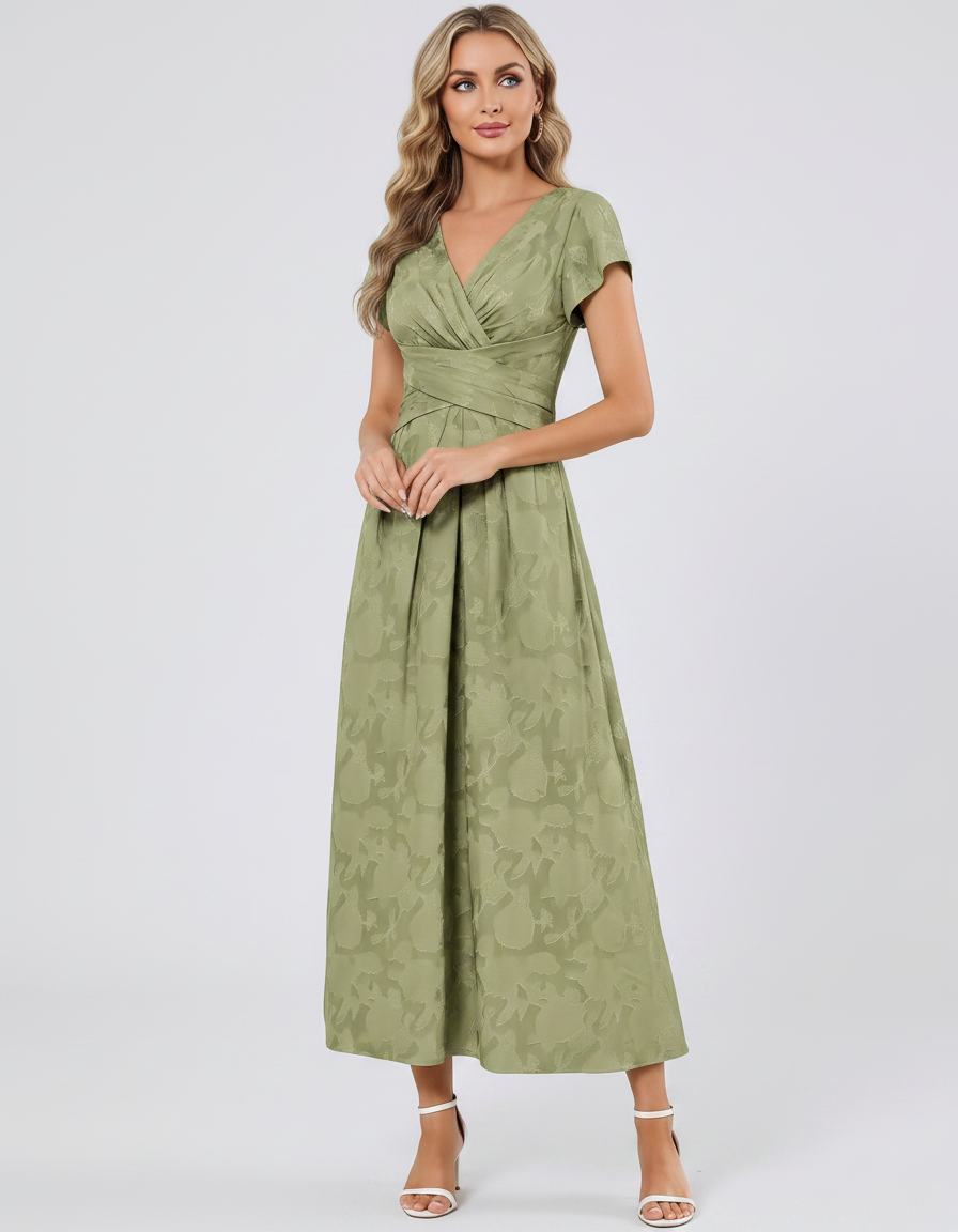 Women's Elegant Chiffon Midi Dress with Flutter Sleeves 107