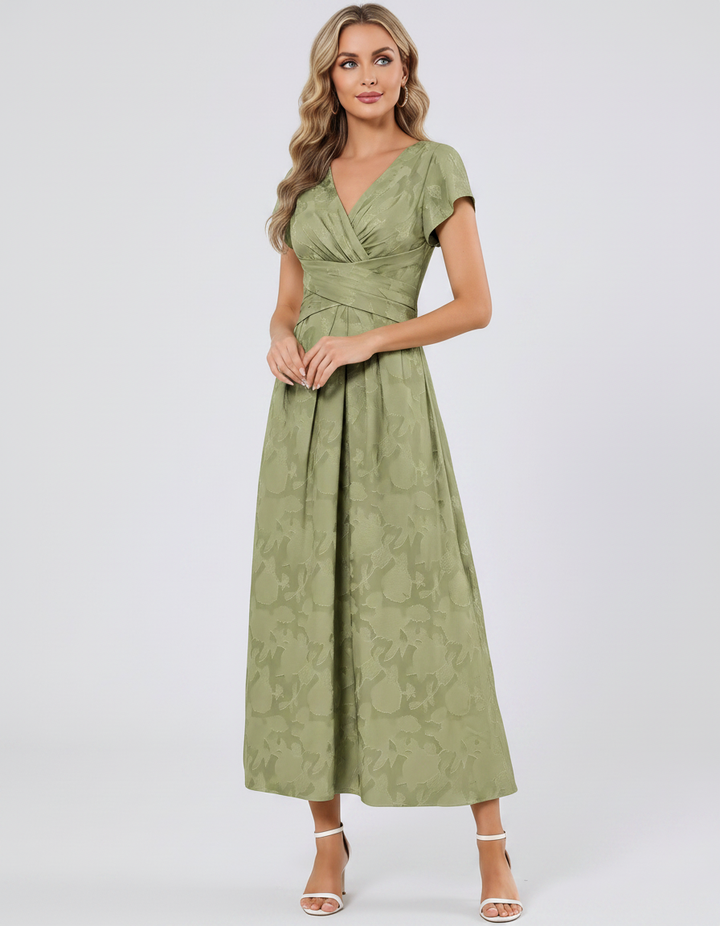 Women's Elegant Chiffon Midi Dress with Flutter Sleeves 107