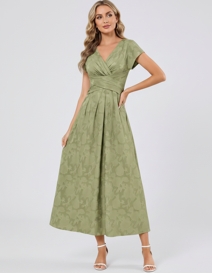 Women's Elegant Chiffon Midi Dress with Flutter Sleeves 108