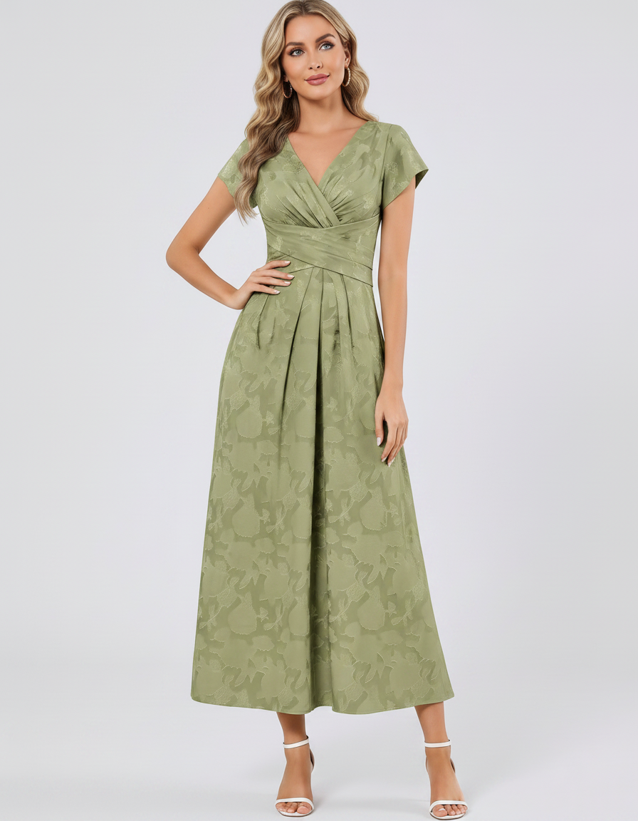 Women's Elegant Chiffon Midi Dress with Flutter Sleeves 109