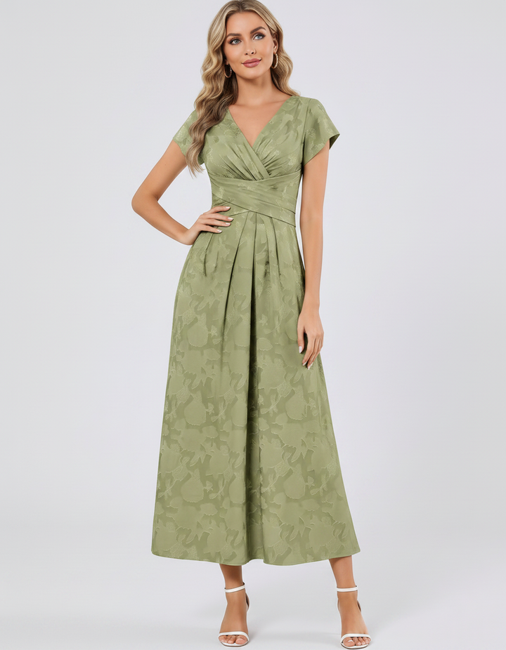 Women's Elegant Chiffon Midi Dress with Flutter Sleeves 109