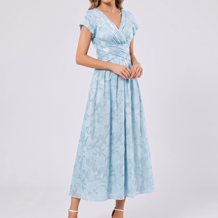 Women's Elegant Chiffon Midi Dress with Flutter Sleeves 11