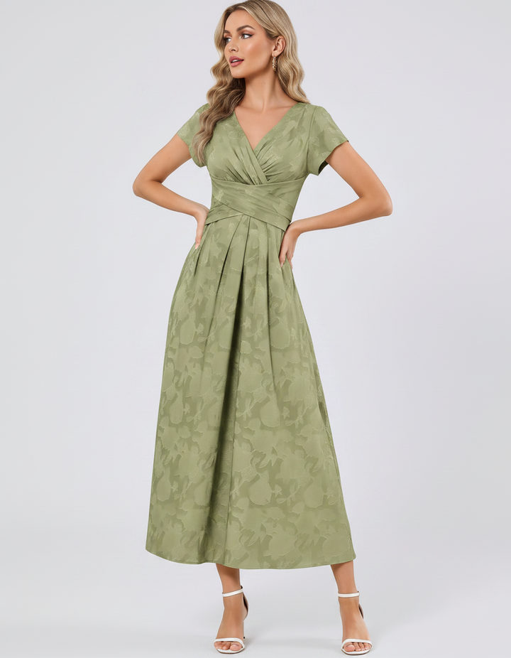 Women's Elegant Chiffon Midi Dress with Flutter Sleeves 110