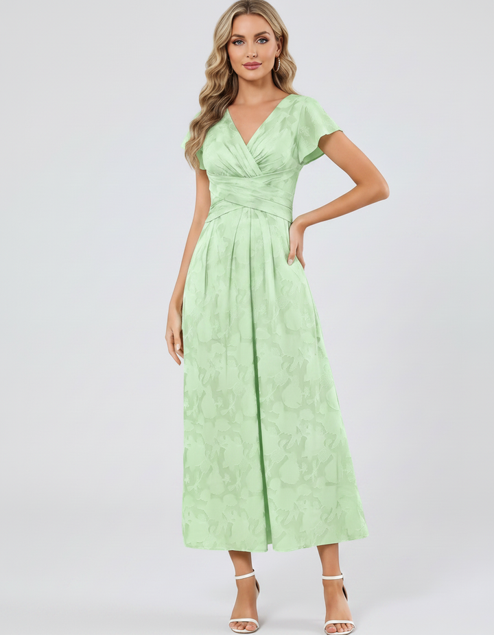 Women's Elegant Chiffon Midi Dress with Flutter Sleeves 112