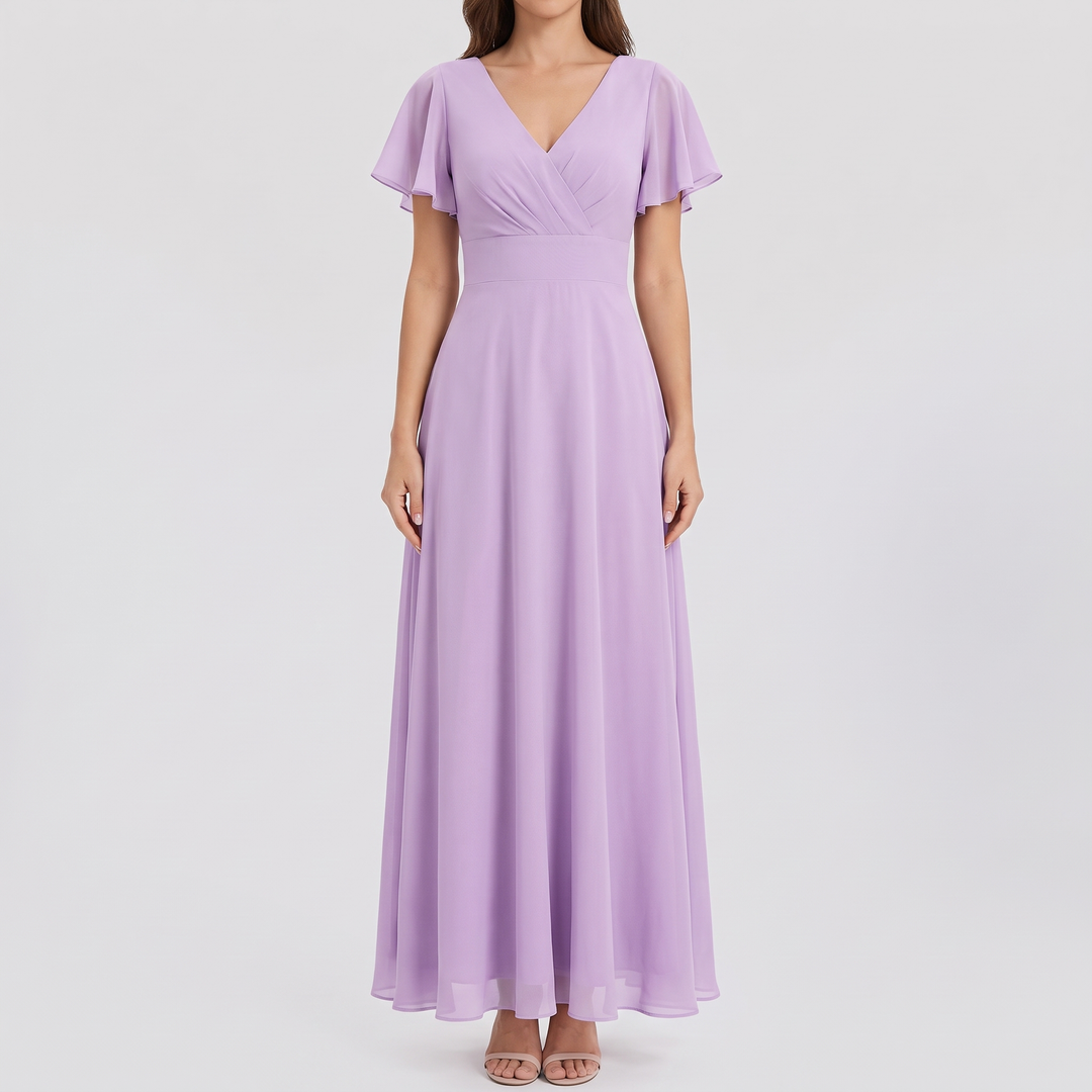 Women's Elegant Chiffon Midi Dress with Flutter Sleeves 12