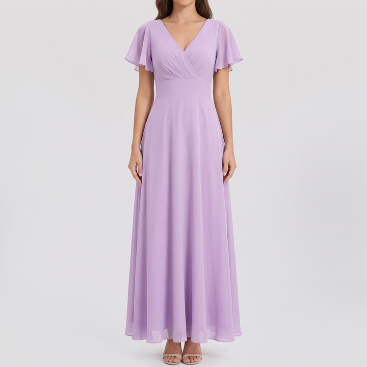 Women's Elegant Chiffon Midi Dress with Flutter Sleeves 12
