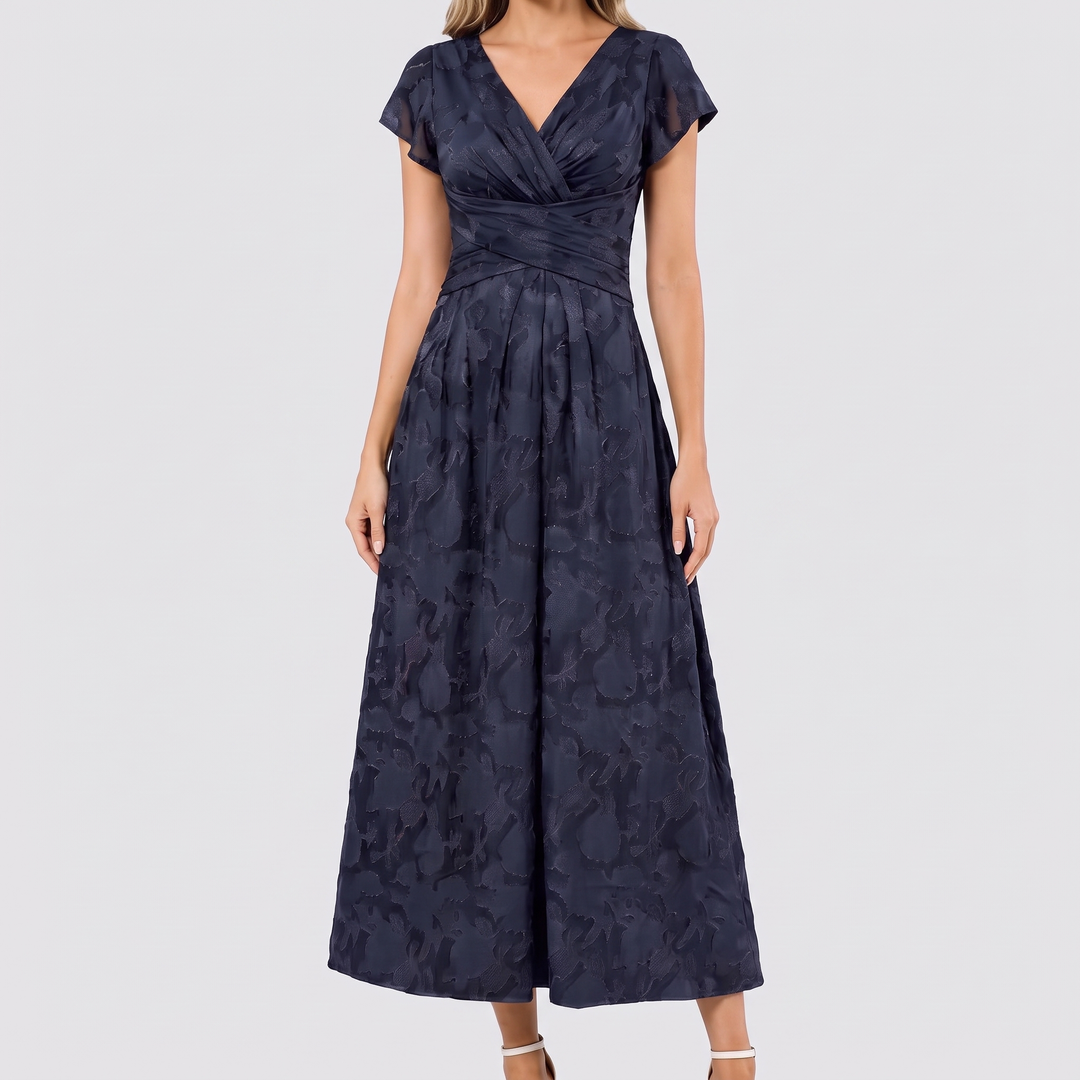 Women's Elegant Chiffon Midi Dress with Flutter Sleeves 14