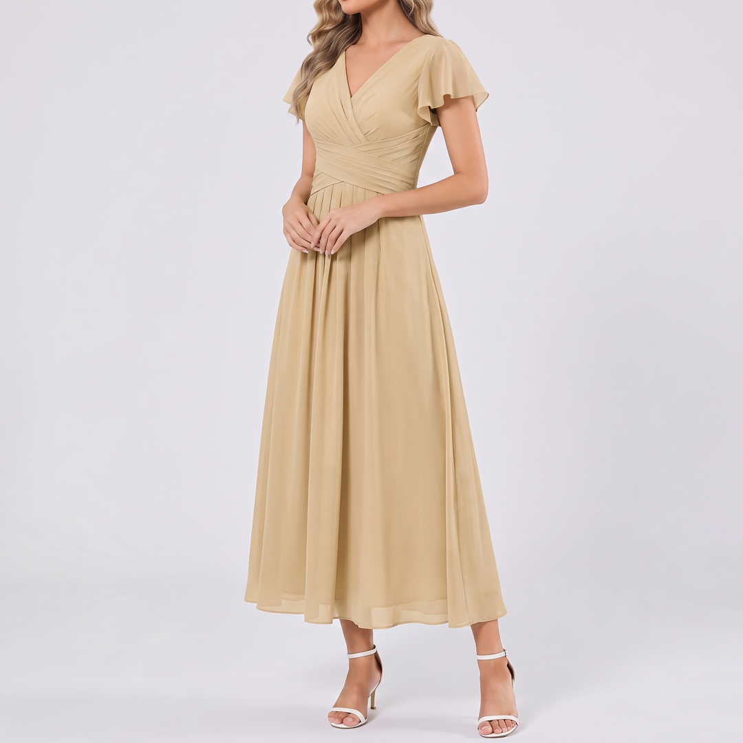 Women's Elegant Chiffon Midi Dress with Flutter Sleeves 17