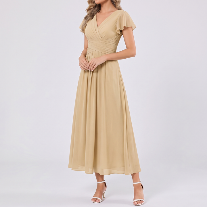 Women's Elegant Chiffon Midi Dress with Flutter Sleeves 17