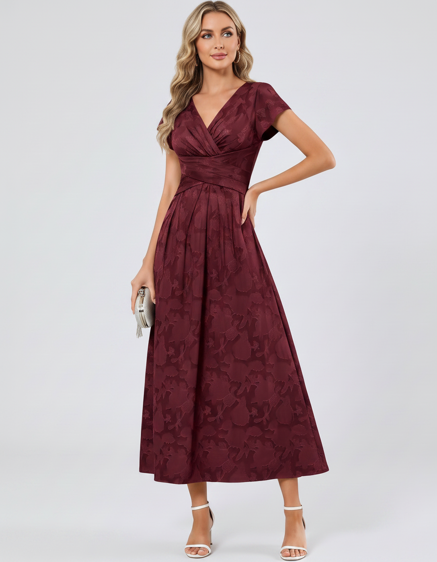 Women's Elegant Chiffon Midi Dress with Flutter Sleeves 31