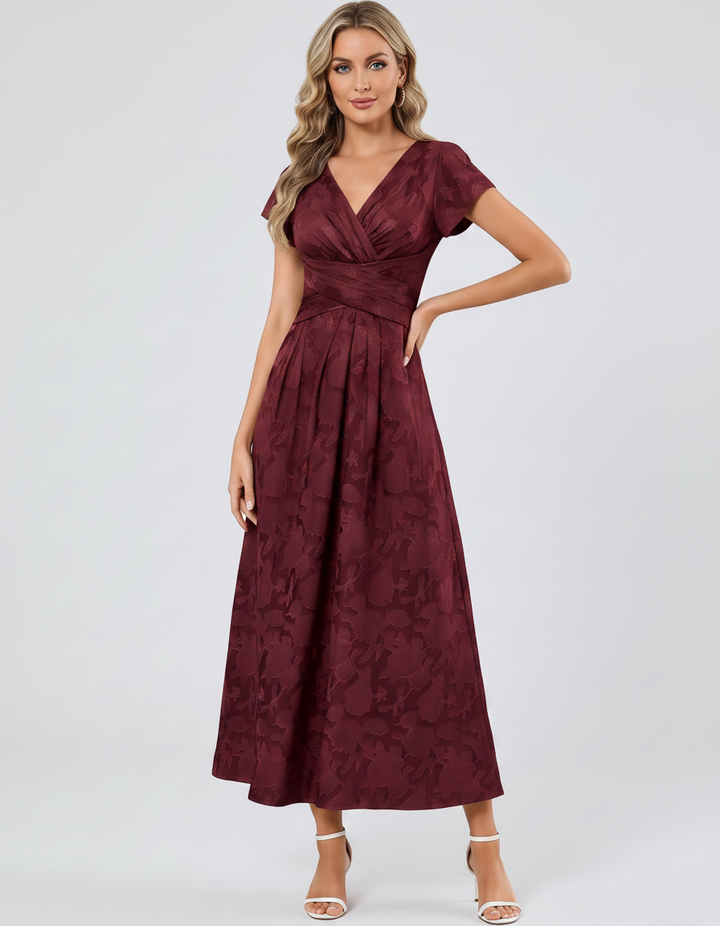 Women's Elegant Chiffon Midi Dress with Flutter Sleeves 33