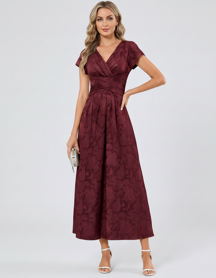 Women's Elegant Chiffon Midi Dress with Flutter Sleeves 35