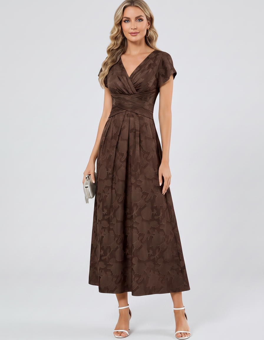 Women's Elegant Chiffon Midi Dress with Flutter Sleeves 36