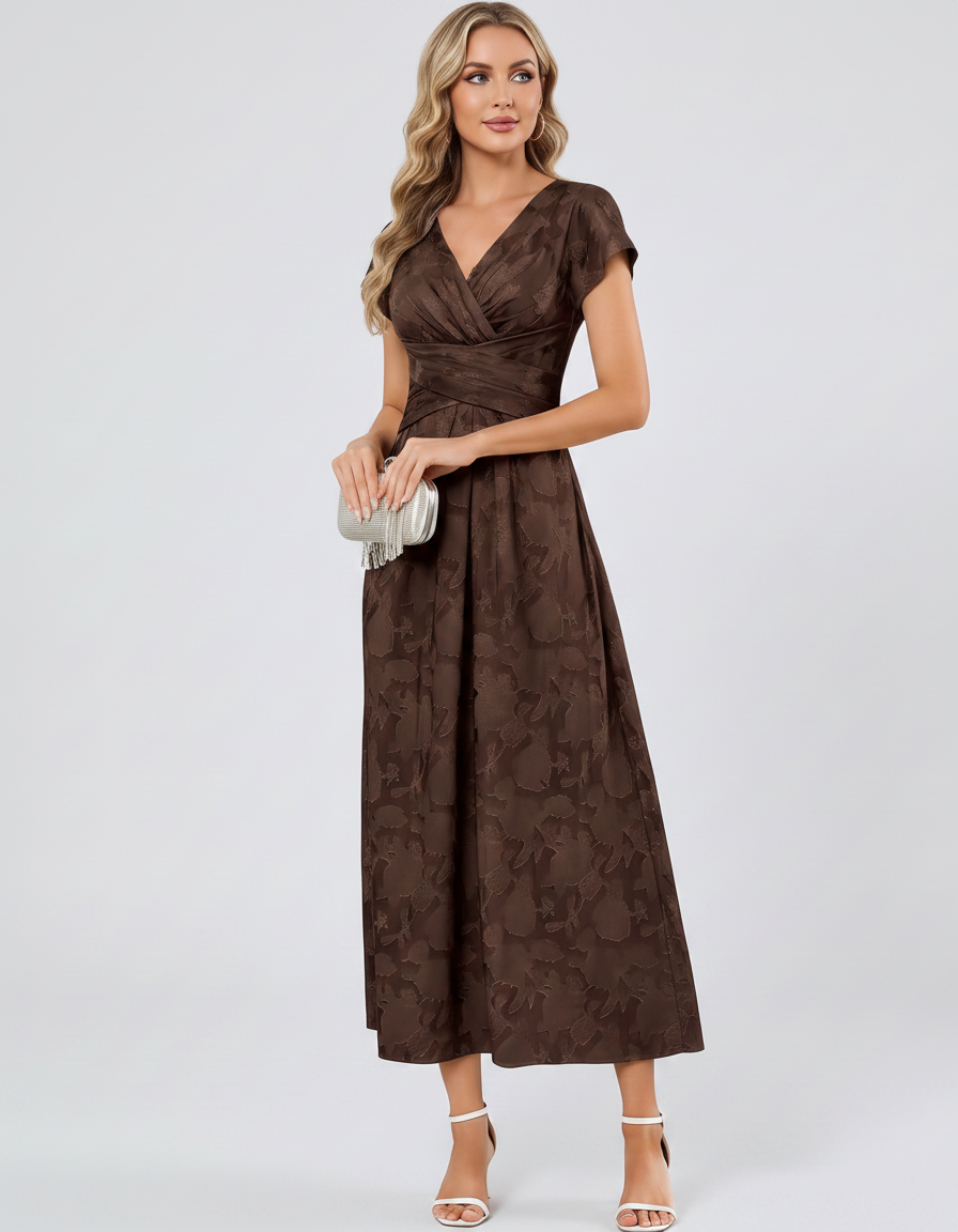 Women's Elegant Chiffon Midi Dress with Flutter Sleeves 38