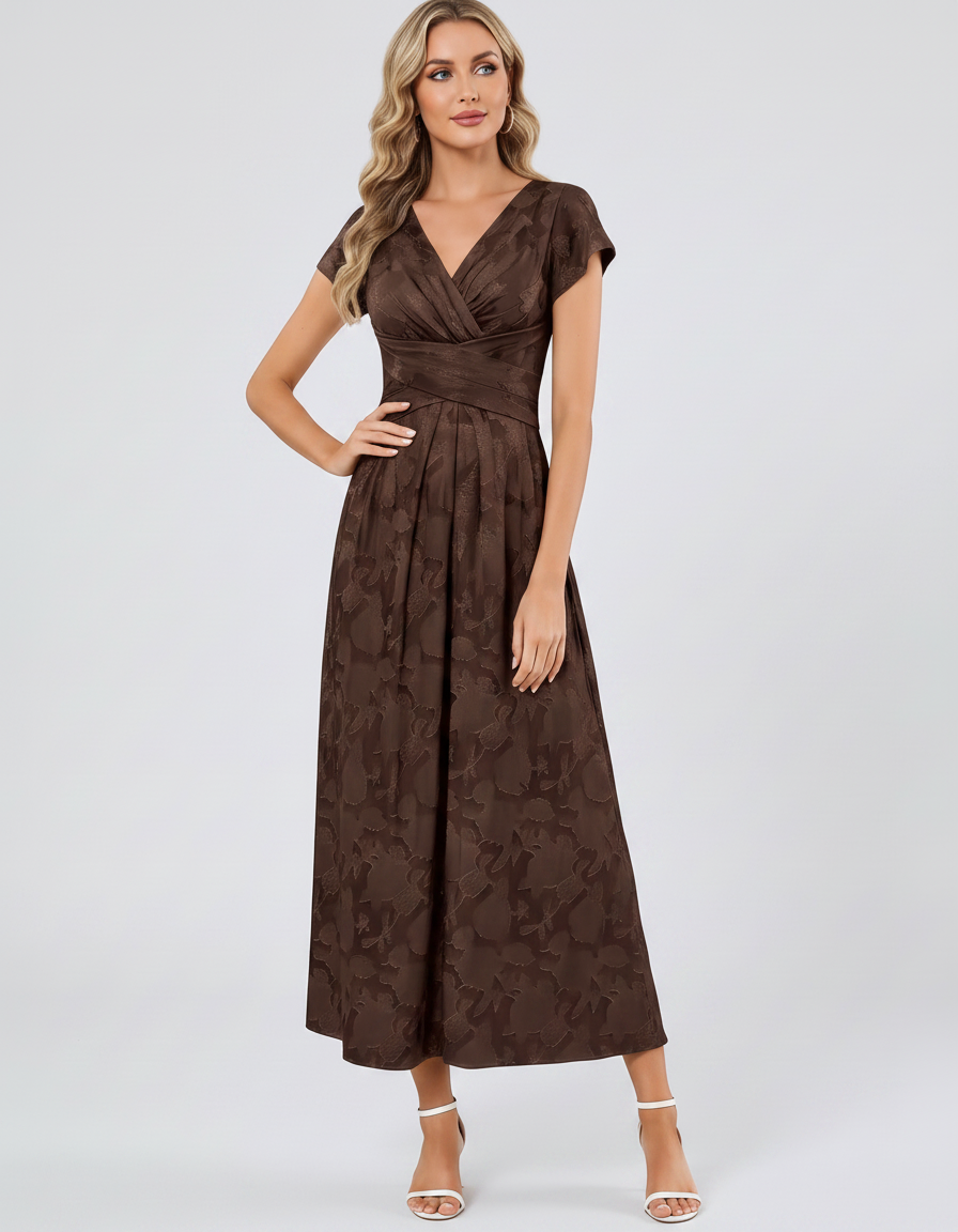 Women's Elegant Chiffon Midi Dress with Flutter Sleeves 39