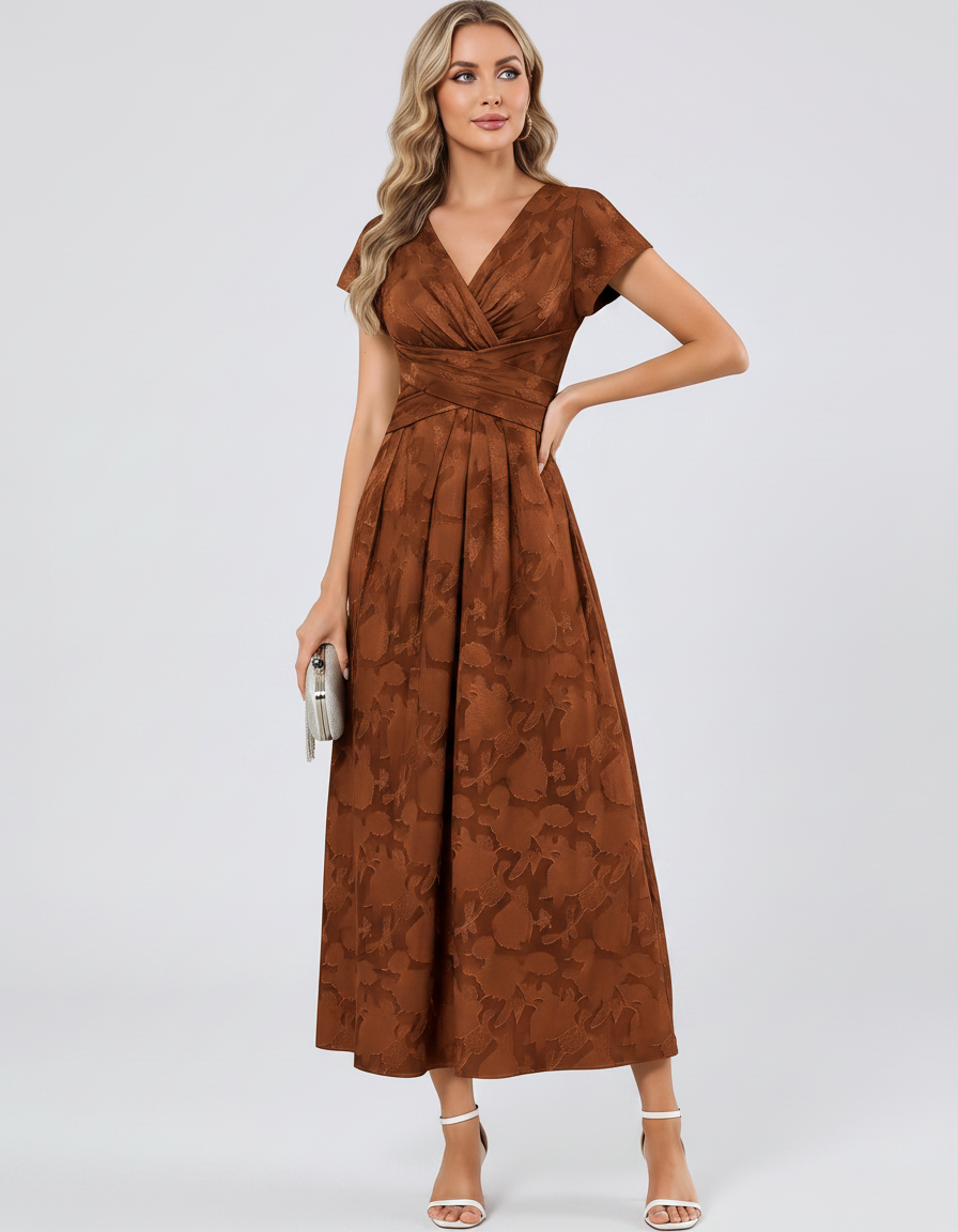 Women's Elegant Chiffon Midi Dress with Flutter Sleeves 41