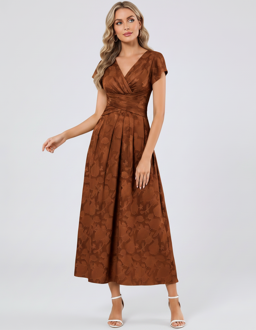 Women's Elegant Chiffon Midi Dress with Flutter Sleeves 44