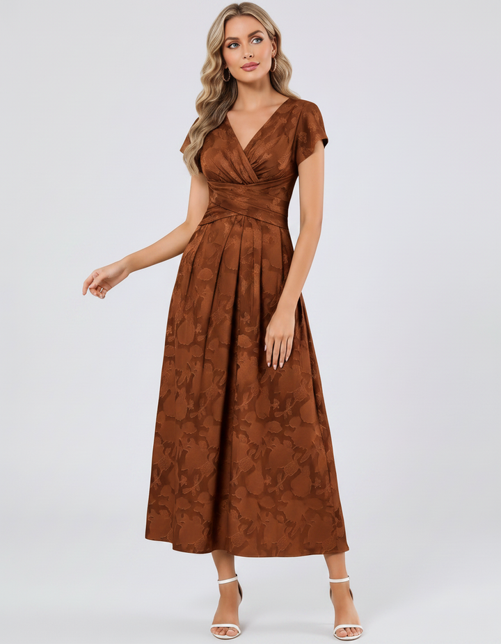 Women's Elegant Chiffon Midi Dress with Flutter Sleeves 44