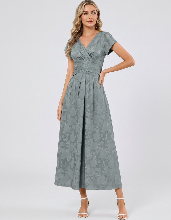 Women's Elegant Chiffon Midi Dress with Flutter Sleeves 46