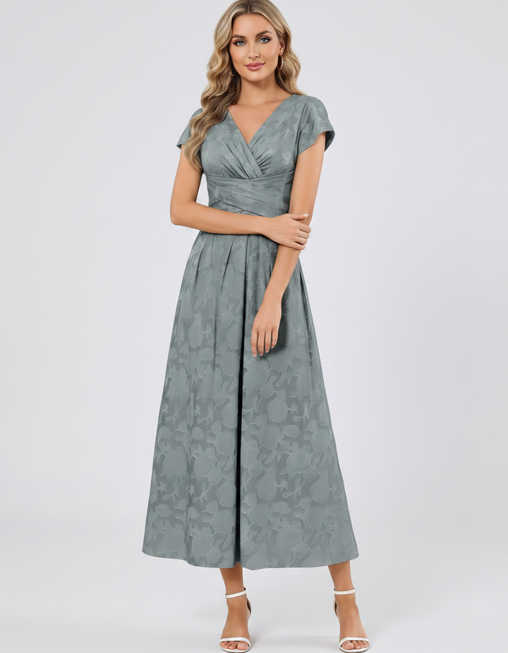 Women's Elegant Chiffon Midi Dress with Flutter Sleeves 47