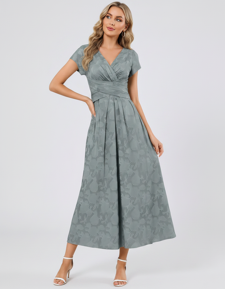 Women's Elegant Chiffon Midi Dress with Flutter Sleeves 48