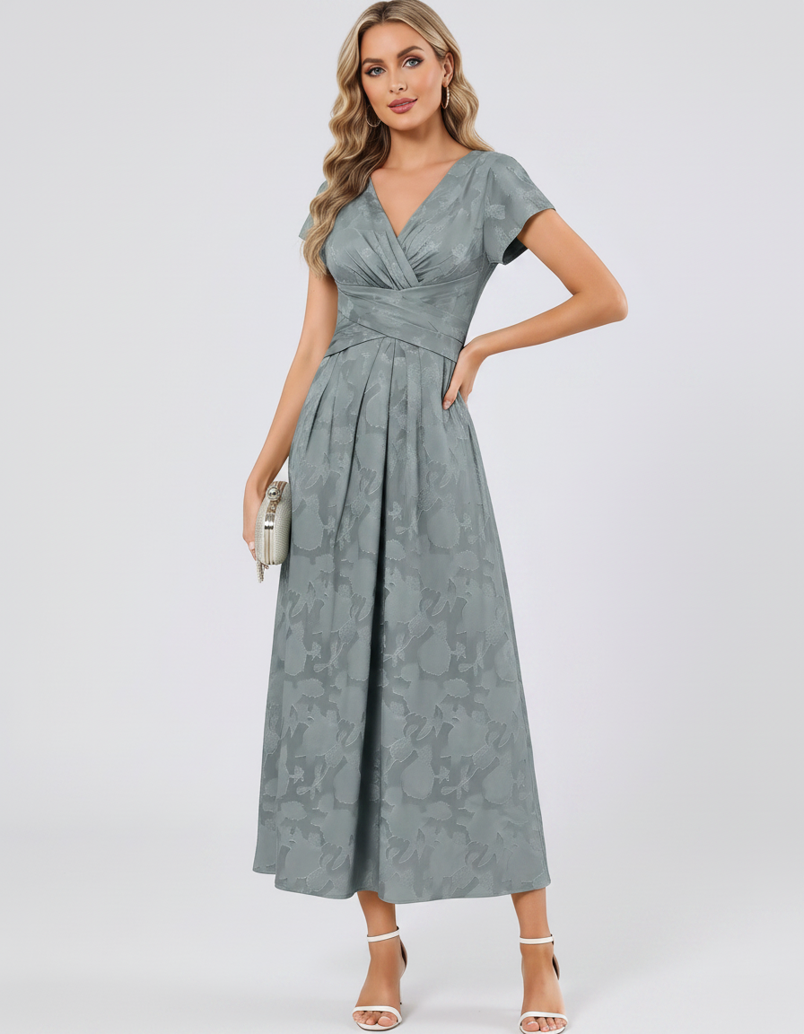Women's Elegant Chiffon Midi Dress with Flutter Sleeves 49