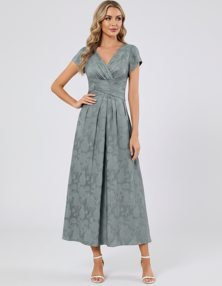 Women's Elegant Chiffon Midi Dress with Flutter Sleeves 50