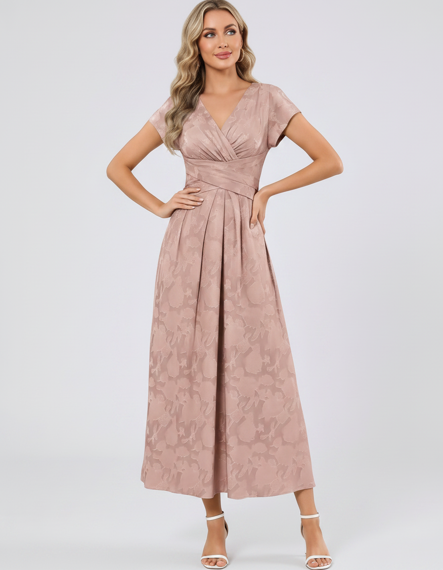 Women's Elegant Chiffon Midi Dress with Flutter Sleeves 52