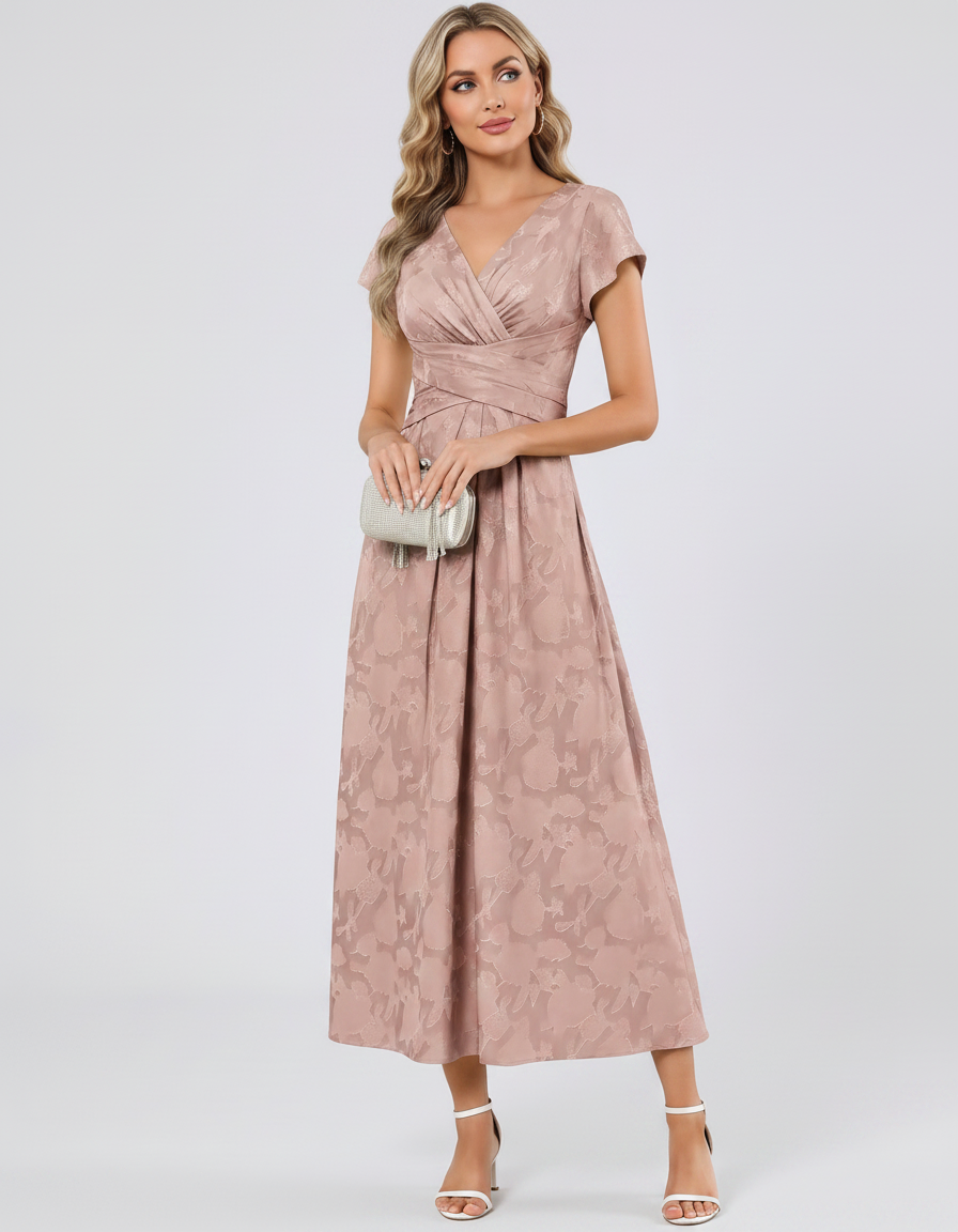 Women's Elegant Chiffon Midi Dress with Flutter Sleeves 53
