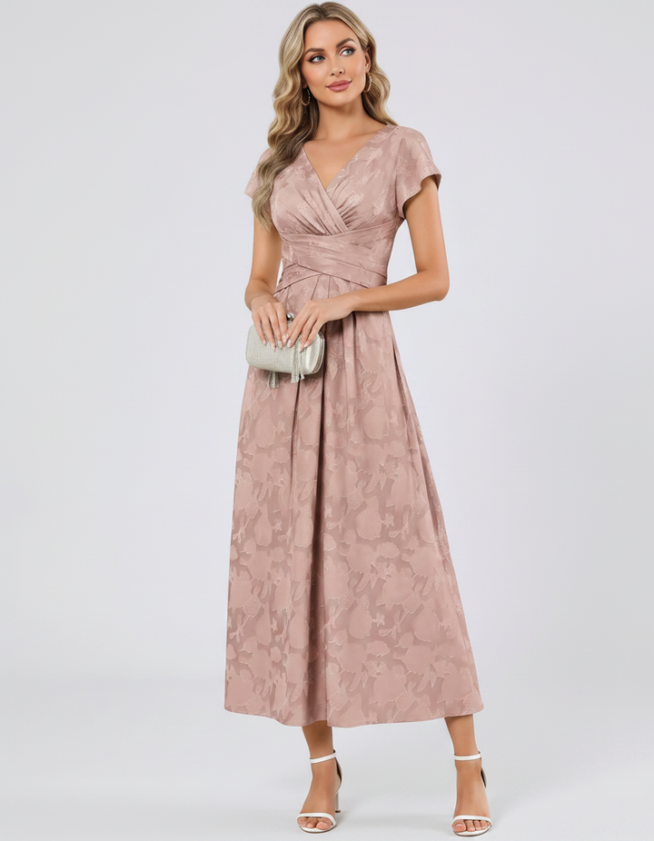 Women's Elegant Chiffon Midi Dress with Flutter Sleeves 53