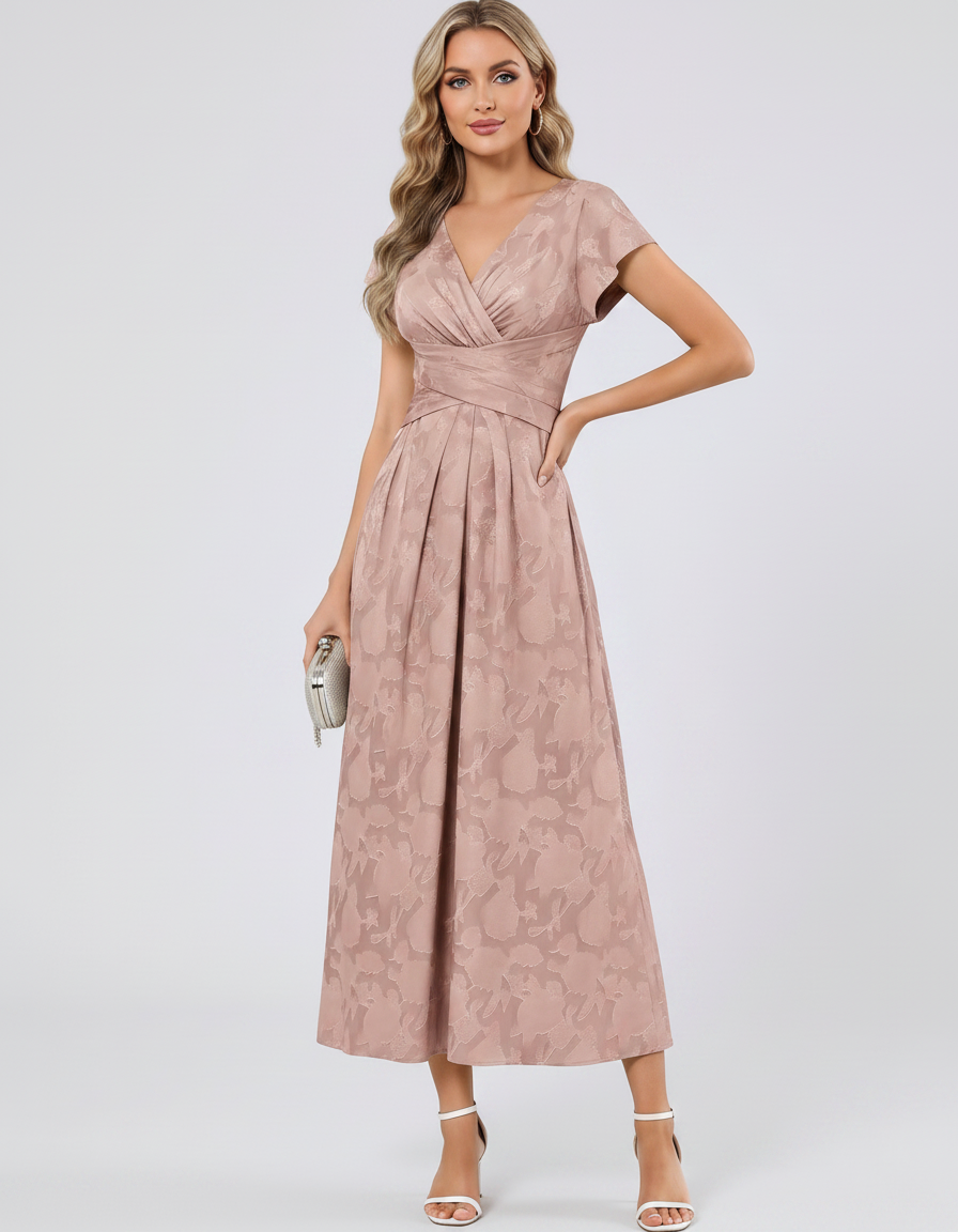 Women's Elegant Chiffon Midi Dress with Flutter Sleeves 54