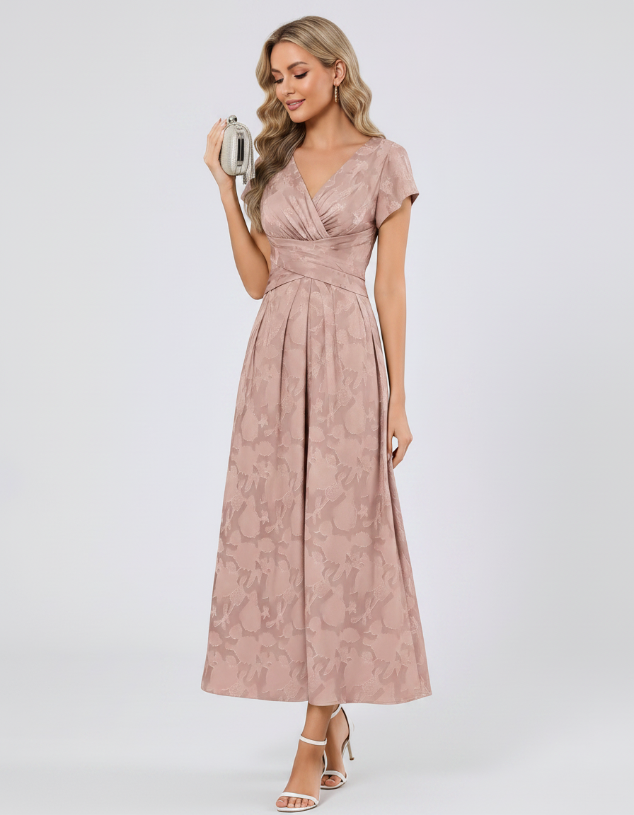 Women's Elegant Chiffon Midi Dress with Flutter Sleeves 55