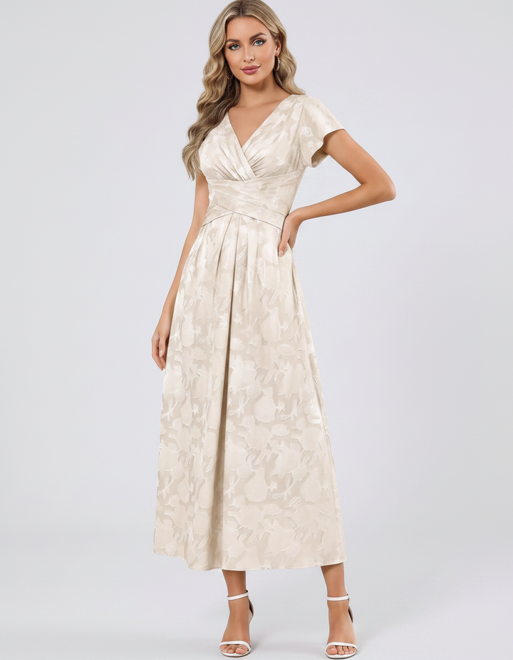 Women's Elegant Chiffon Midi Dress with Flutter Sleeves 56