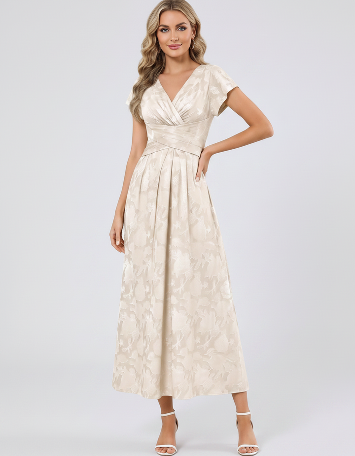 Women's Elegant Chiffon Midi Dress with Flutter Sleeves 58