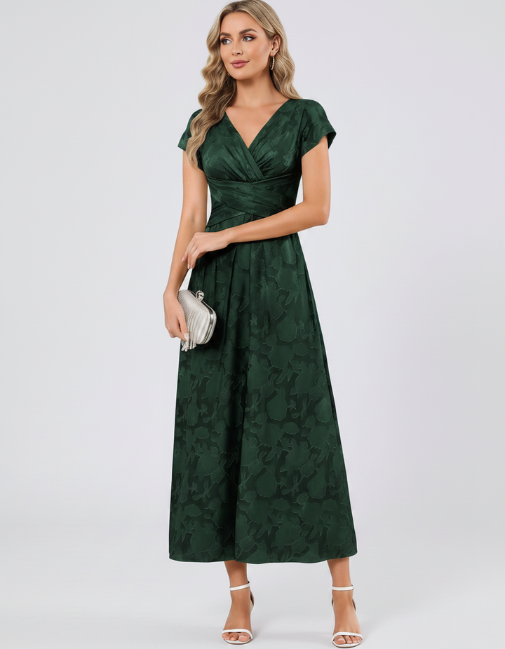 Women's Elegant Chiffon Midi Dress with Flutter Sleeves 61